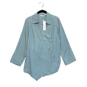 Soft Surroundings Washed Tencel Tunic NWT Women's Sz S Light Wash Denim Wrap